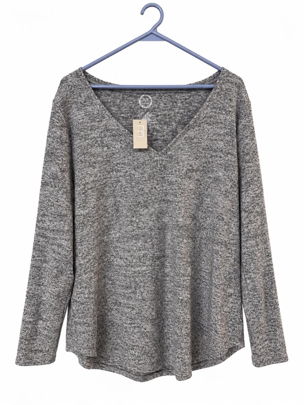 NWT Maurices 24/7 Gray Metallic V-Neck Long Sleeve Top 1X